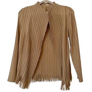 Chico's Travelers Fringe Pleated Sonora Sand Jacket Size 1 Medium 8/10